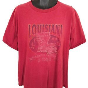 Vintage Louisiana T Shirt Mens Size 2XL Red 90s Y2K The Pelican State Travel